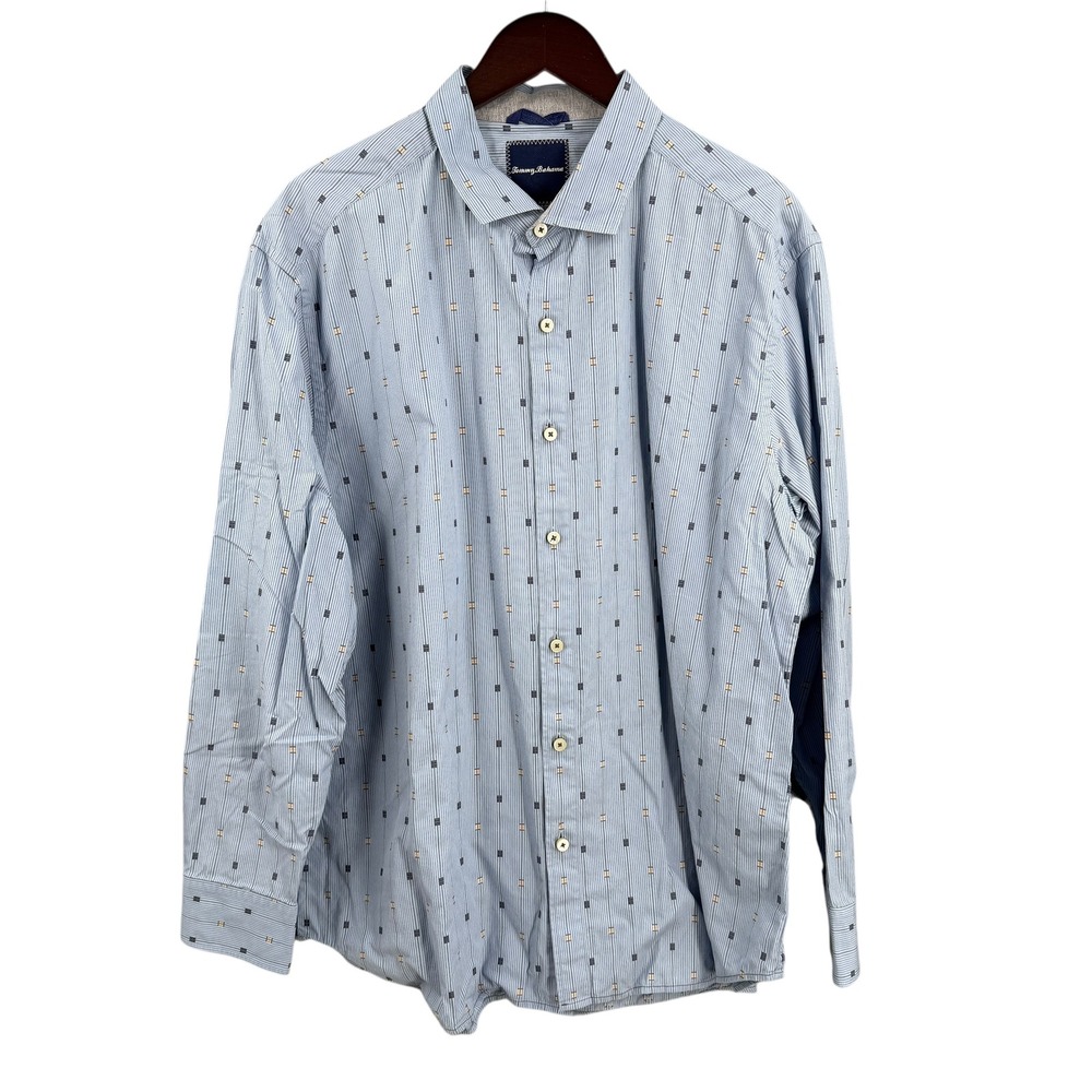 Tommy Bahama Button Down Shirt Mens XL Blue Geo Stripe Long Sleeve‎ Cotton